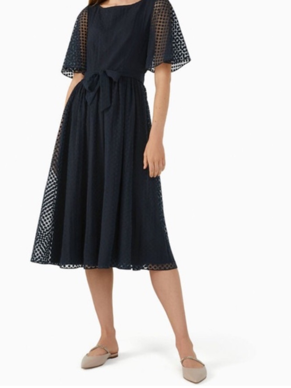 Kate Spade Navy Blue Midi Dress with Tie Waist with Pockets!!